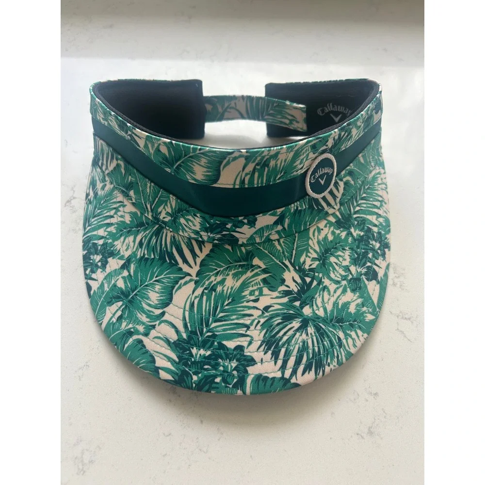 Callaway Golf Visor Womens Green White Tropical Palm Leaf Print Adjustable‎ Hat